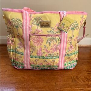 NWT Lilly Pulitzer Tropical Oasis Large Cooler Bag Canvas Tote w/ Matching Pouch